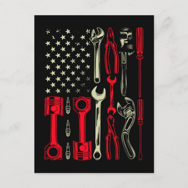 Patriotic Mechanic Garage American Mechanics USA Postcard (Front)