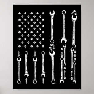 Patriotic Mechanic Tools Independence Day Usa Flag Poster