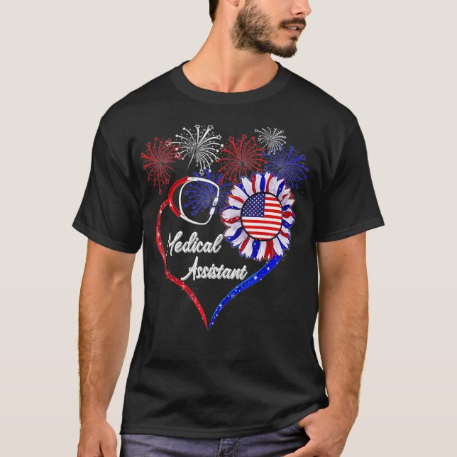 Patriotic Medical Assistant MA Sunflower Love Amer T-Shirt (Front)
