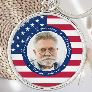Patriotic Memorial American Flag Custom Photo Keychain