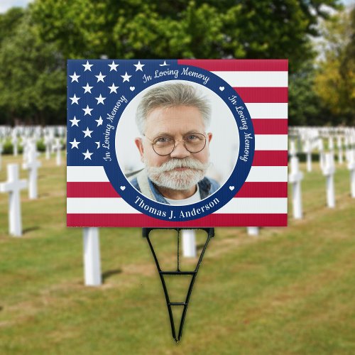 Patriotic Memorial American Flag Photo Cemetery Sign