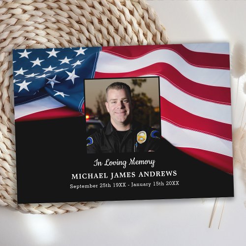 Patriotic Memorial American Flag Police Funeral  Thank You Card