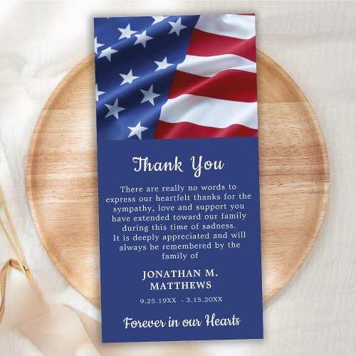 Patriotic Memorial American Flag Veteran Funeral Thank You Card