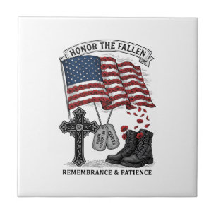 Patriotic Memorial Cross Boots Poppy Flag Shirt_1 Ceramic Tile