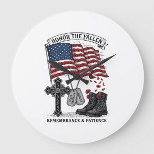Patriotic Memorial Cross Boots Poppy Flag Shirt_1 Large Clock