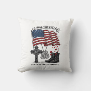 Patriotic Memorial Cross Boots Poppy Flag Shirt_1 Throw Pillow