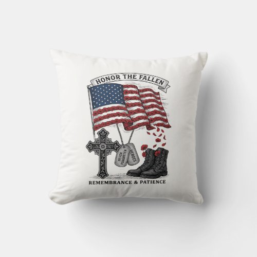 Patriotic Memorial Cross Boots Poppy Flag Shirt_1 Throw Pillow