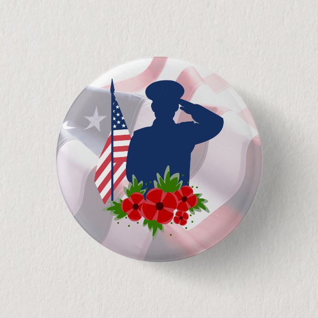 Patriotic Memorial Day American Soldier Salute  Button (Front)