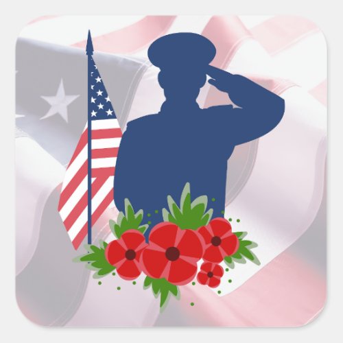 Patriotic Memorial Day American Soldier Salute  Square Sticker