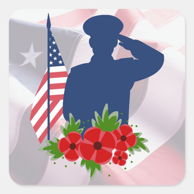 Patriotic Memorial Day American Soldier Salute  Square Sticker (Front)