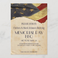 Patriotic Memorial Day BBQ Pool Party Vintage Flag Invitation