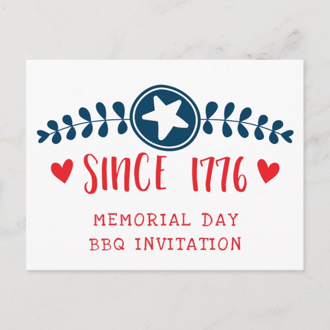 Patriotic Memorial Day BBQ | Since 1776 Invitation