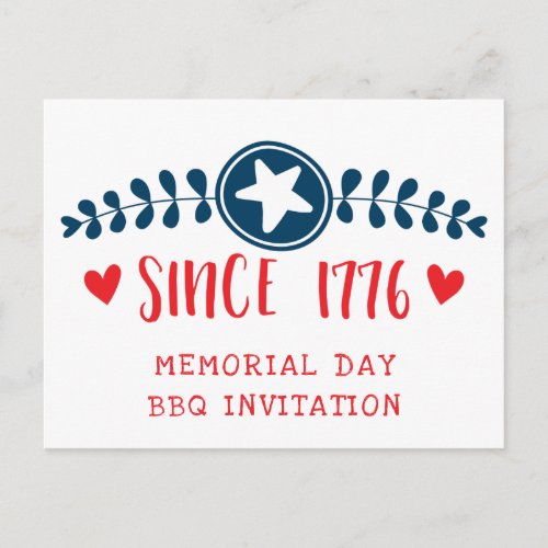 Patriotic Memorial Day BBQ  Since 1776 Invitation