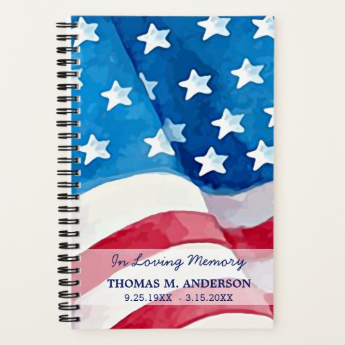 Patriotic Memorial Funeral Guestbook American Flag Notebook
