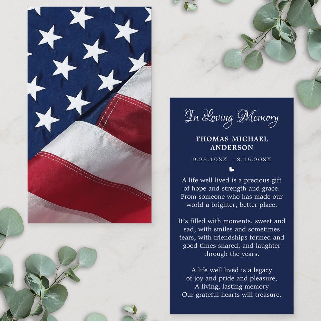 Patriotic Memorial Funeral Memorial Prayer Card  (Creator Uploaded)