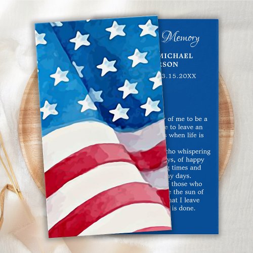 Patriotic Memorial Funeral Prayer Card USA Flag   