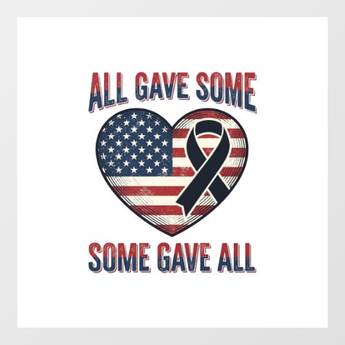 Patriotic Memorial Heart Ribbon Veteran Shirt Desi Window Cling