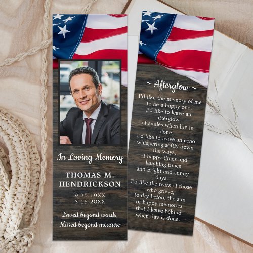 Patriotic Memorial Photo Funeral Prayer Bookmark