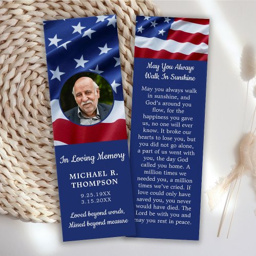 Patriotic Memorial Photo Funeral Prayer Bookmark