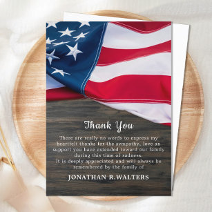 Patriotic Memorial Sympathy USA Flag Funeral Thank Thank You Card