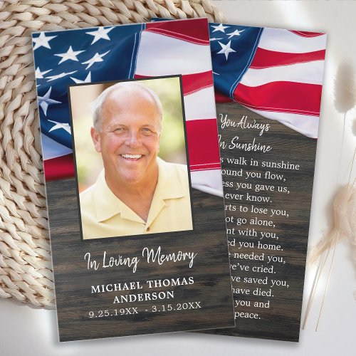 Patriotic Memorial US Flag Funeral Prayer Card 