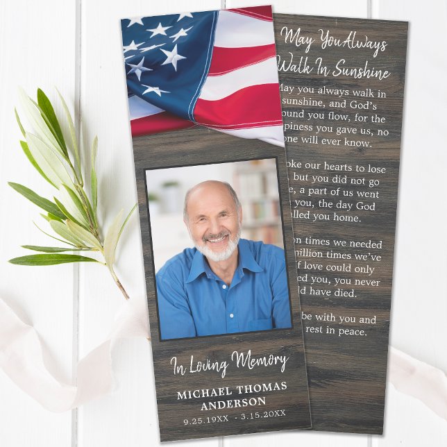 Patriotic Memorial US Flag Photo Funeral Prayer Bookmarks (Creator Uploaded)
