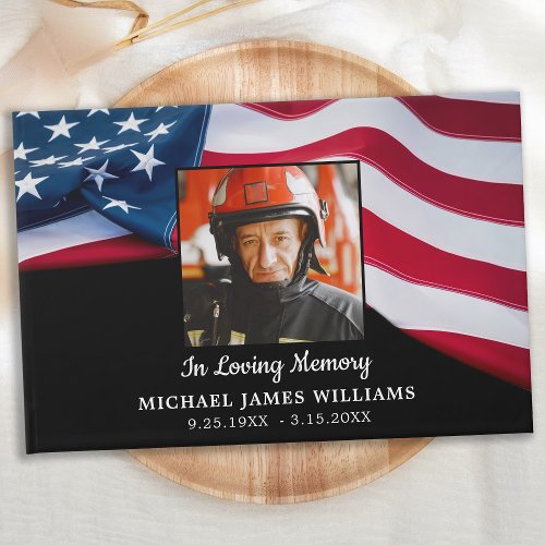 Patriotic Memorial USA American Flag Funeral Guest Book