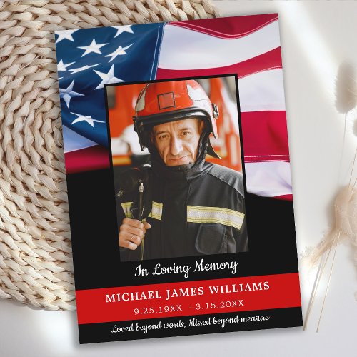 Patriotic Memorial USA Flag Firefighter Funeral Thank You Card