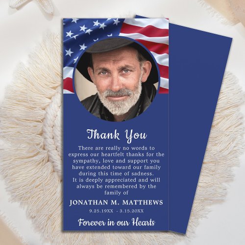 Patriotic Memorial USA Flag Photo Military Funeral Thank You Card