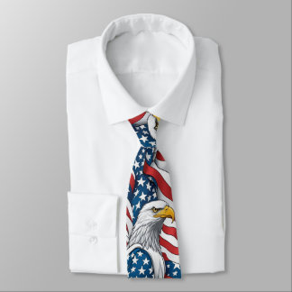 Patriotic Men's Tie: American Eagle and USA Flag Neck Tie
