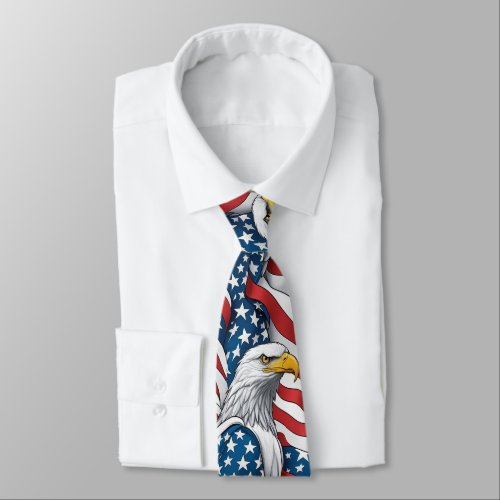 Patriotic Mens Tie American Eagle and USA Flag Neck Tie