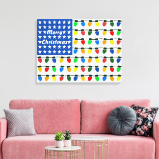 Patriotic Merry Christmas Holiday Light Bulbs Flag Canvas Print