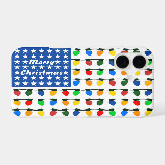 Patriotic Merry Christmas Holiday Light Bulbs Flag iPhone 17 Case