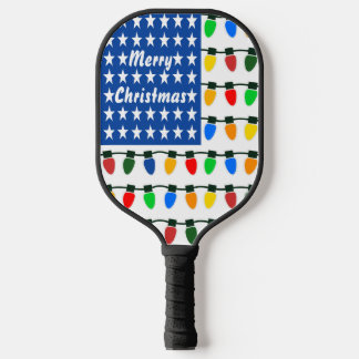 Patriotic Merry Christmas Holiday Light Bulbs Flag Pickleball Paddle