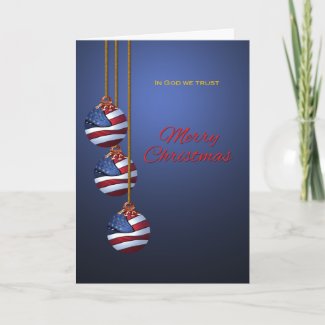 Patriotic Merry Christmas Ornaments U.S. Flag Holiday Card