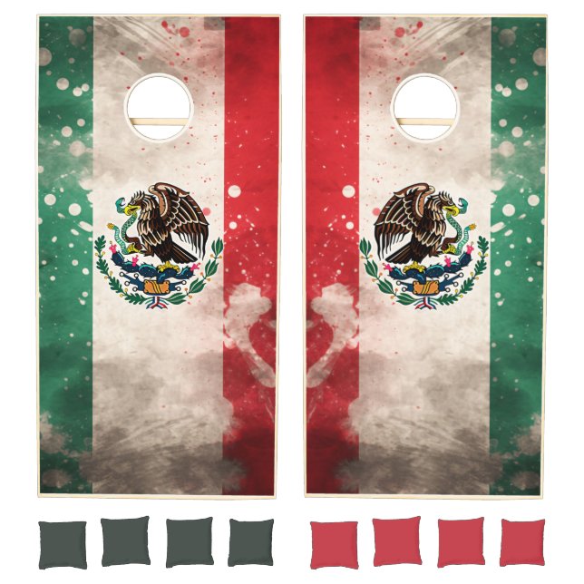 Patriotic Mexican Flag Inspired Distressed Look Cornhole Set (Set)