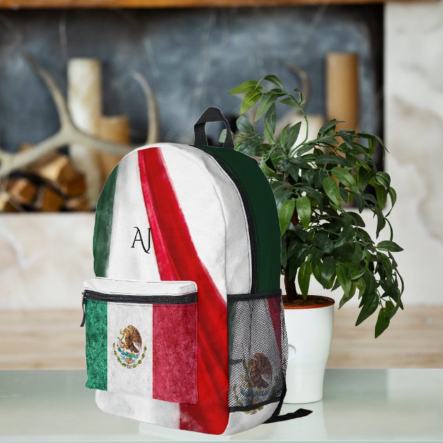 Patriotic Mexican Flag | Monogram Printed Backpack (Creator Uploaded)