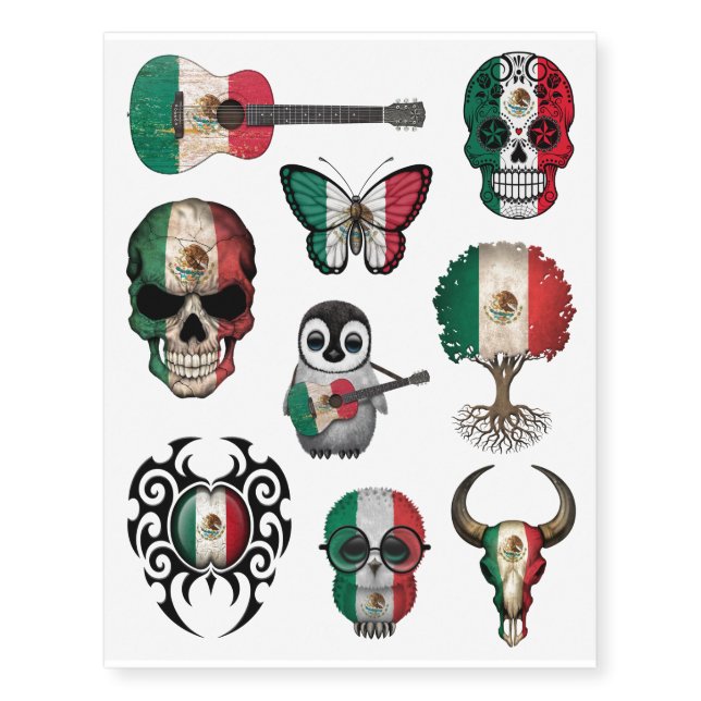 Patriotic Mexican Flags Collection Temporary Tattoos (Front)