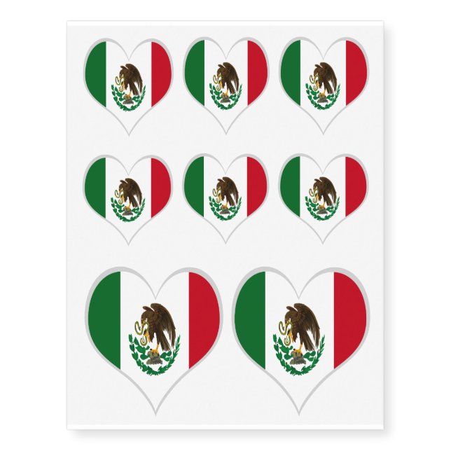 Patriotic Mexico flag heart Temporary Tattoos (Front)