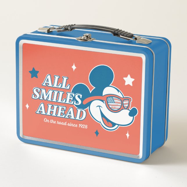 Patriotic Mickey Mouse All Smiles Ahead Metal Lunch Box (Front)
