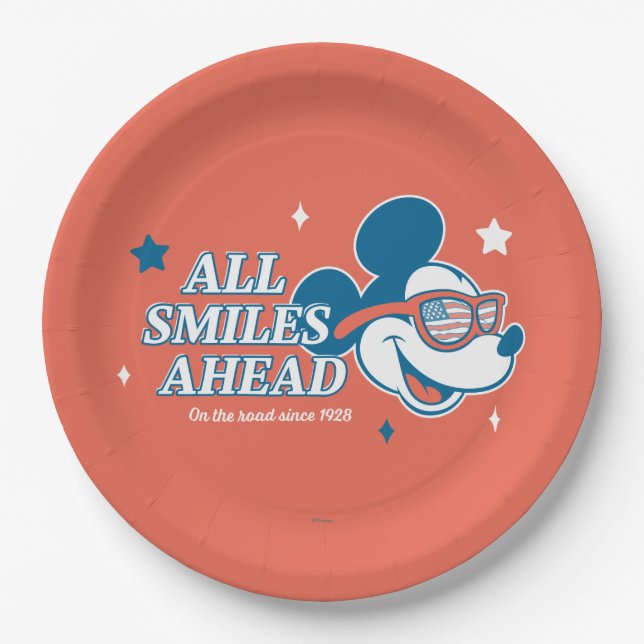 Patriotic Mickey Mouse All Smiles Ahead Paper Plates (Front)