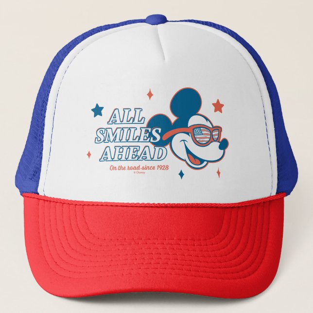 Patriotic Mickey Mouse All Smiles Ahead Trucker Hat (Front)