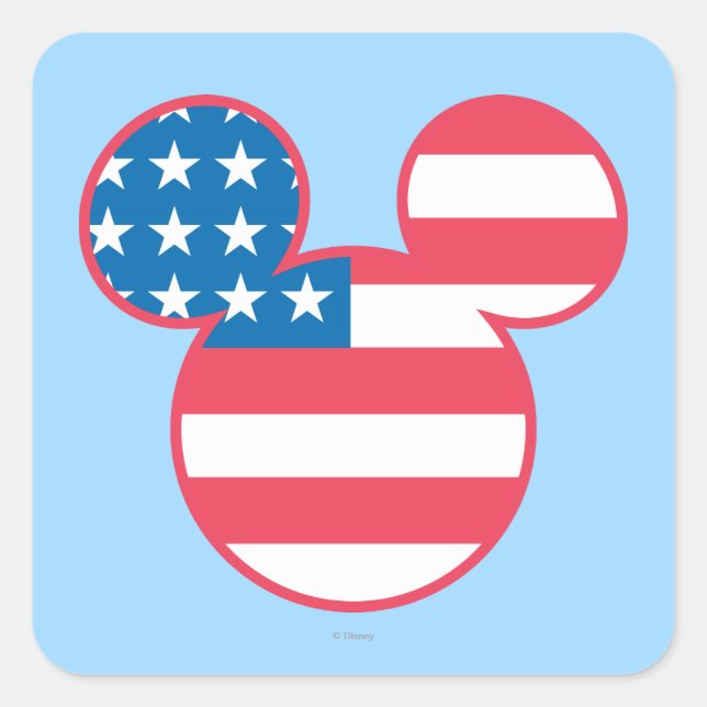 Patriotic Mickey Mouse American Flag Icon Square Sticker (Front)