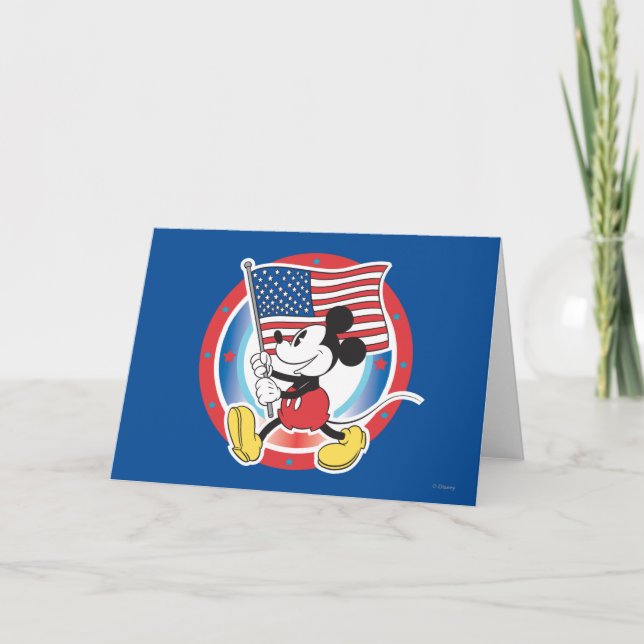 Patriotic Mickey Mouse Flag Design Holiday Card (Front)