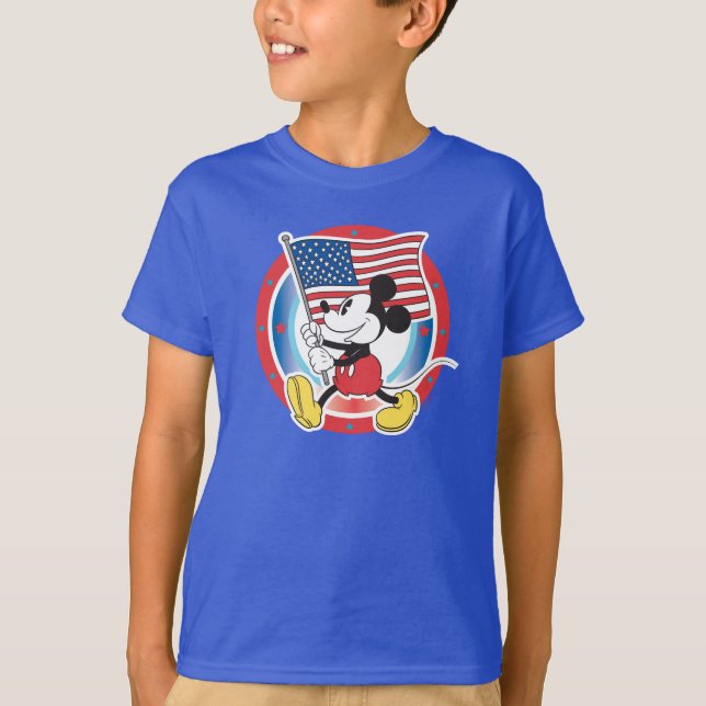 Patriotic Mickey Mouse Flag Design T-Shirt (Front)