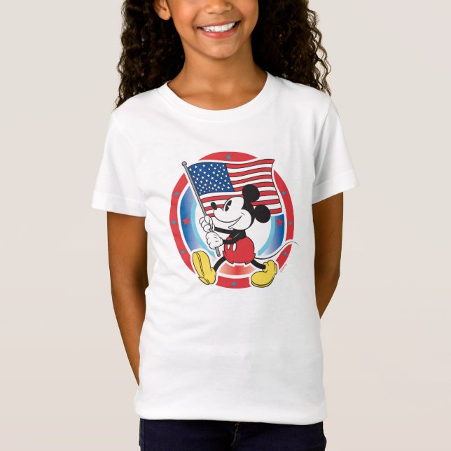 Patriotic Mickey Mouse Flag Design T-Shirt (Front)
