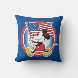 Patriotic Mickey Mouse Flag Design Throw Pillow