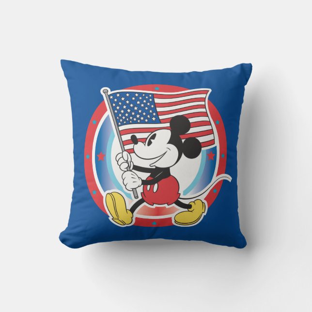Patriotic Mickey Mouse Flag Design Throw Pillow (Front)