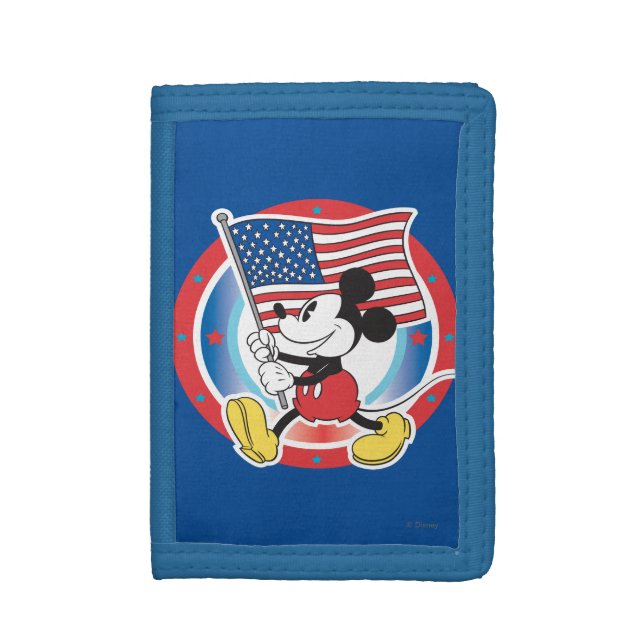Patriotic Mickey Mouse Flag Design Tri-fold Wallet (Front Vertical)