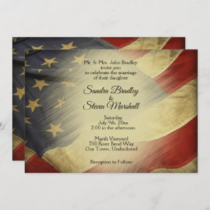 Patriotic Military American Vintage Flag Wedding Invitation